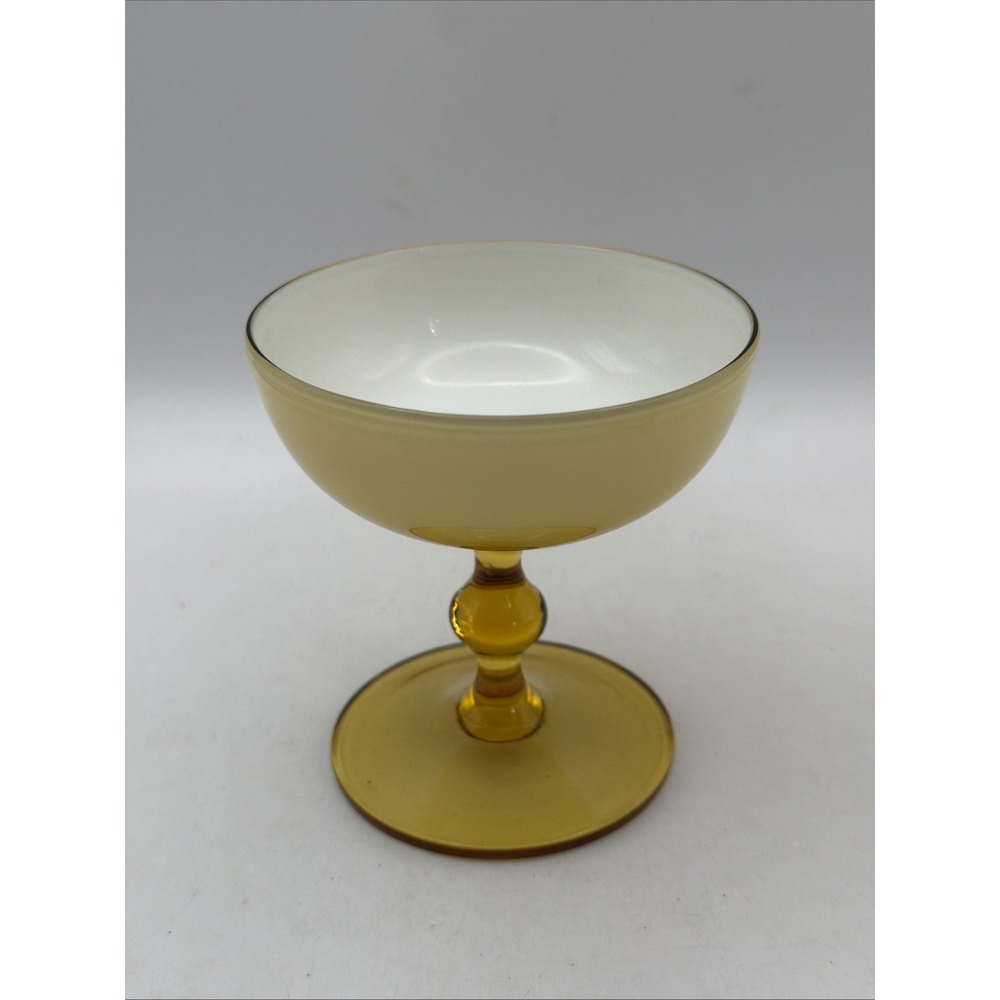 Carlo Moretti Champagne Glass Murano Glass Amber White Cased 6" Tall 5 oz VTG